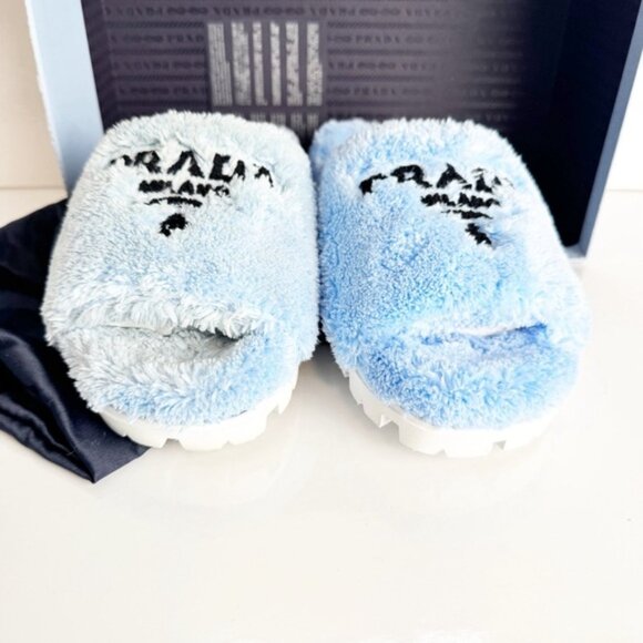 Prada Terry Cloth Logo Slides in light blue size 37 - Picture 7 of 7
